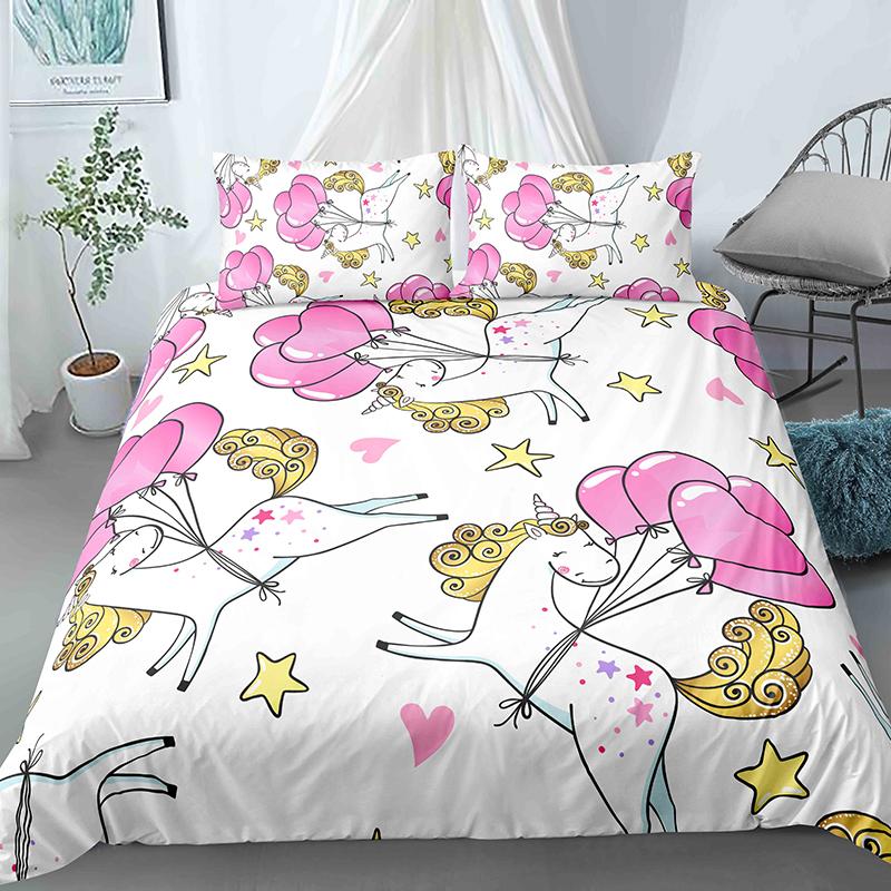 Cartoon Unicorn Duvet Cover Set With Pillowcase Queen King Size 2 3 Pcs Bedding For Kids Adults Polyester