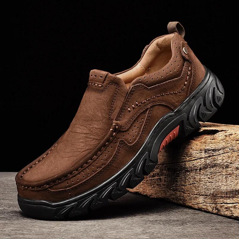 

Genuine Leather Outdoor Slip on Shoes Men Cow Leather Luxury Men s Shoes Casual Male British Style Handmade Loafers For Man 38 темно-коричневого