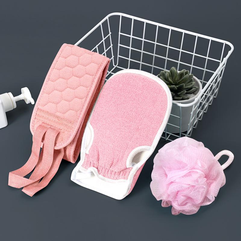 Exfoliating Bath Set: Includes Thickened Gloves, Decontaminating Bath Ball, and Back Scrubber Towel