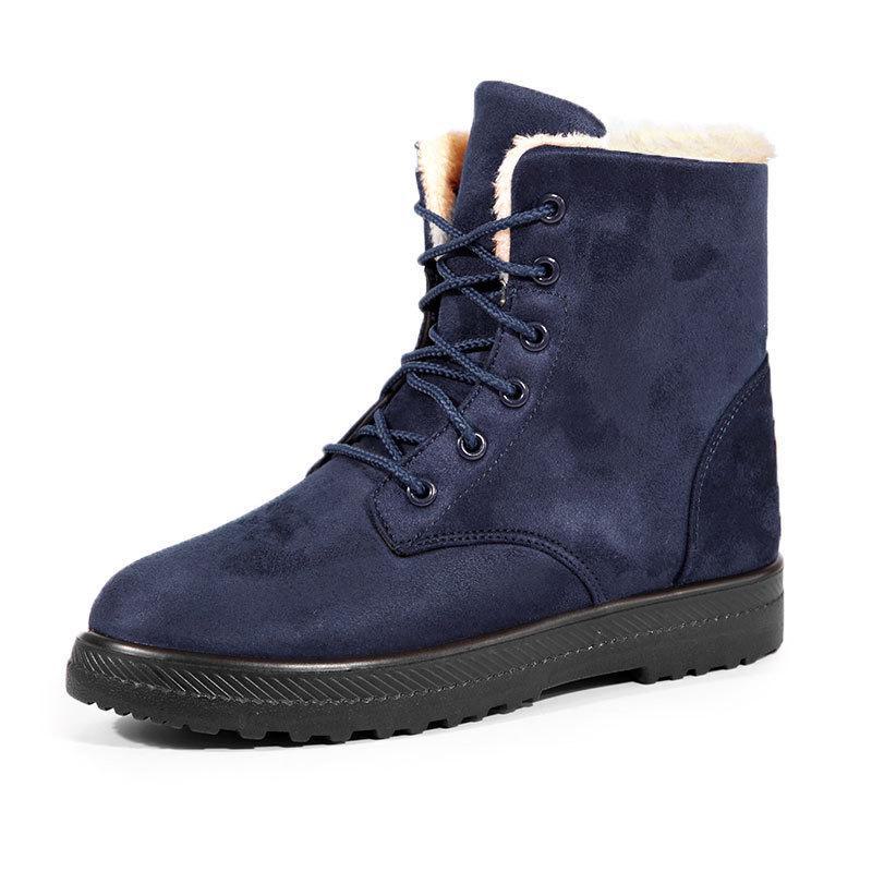 Korean Style High-top Snow Boots for Men and Women, Plus Size, with Velvet Lining and Front Lace-up.