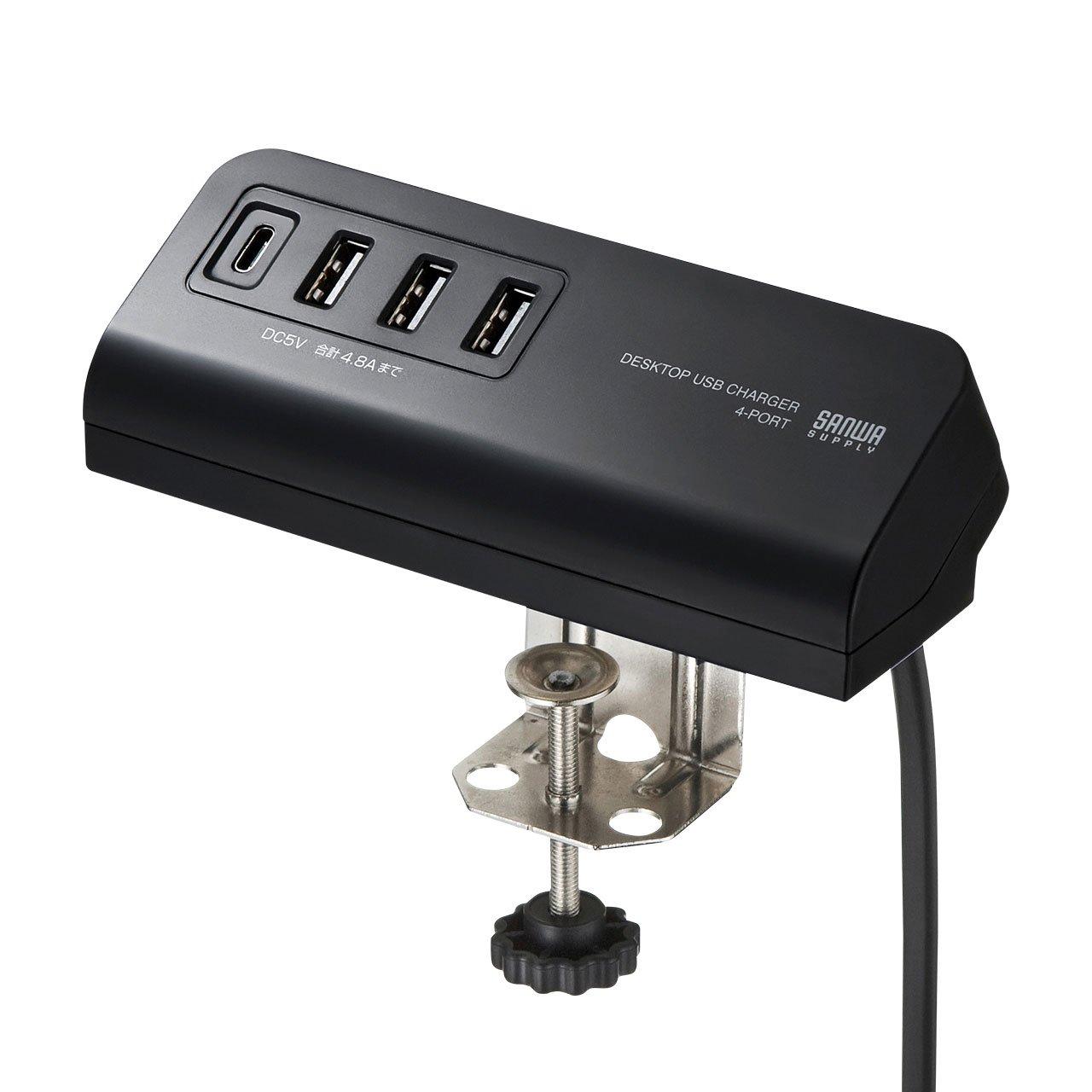

Sanwa Supply USB Charger Outlet x 1 Port USB A x 3 Clamp Type Can be Fixed to Desk Black (Type-C + порт) ACA-IP51BK чорний