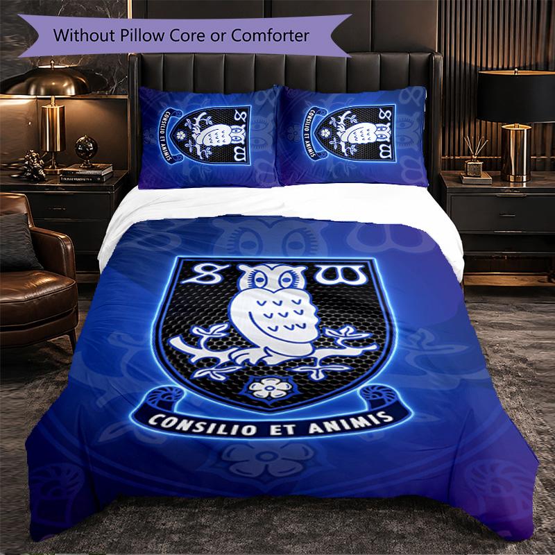 Sheffield Wednesday Football 3 Piece Bedding Set Soft Duvet Cover Set with Pillowcases Printed Bedroom Decor Set for Home