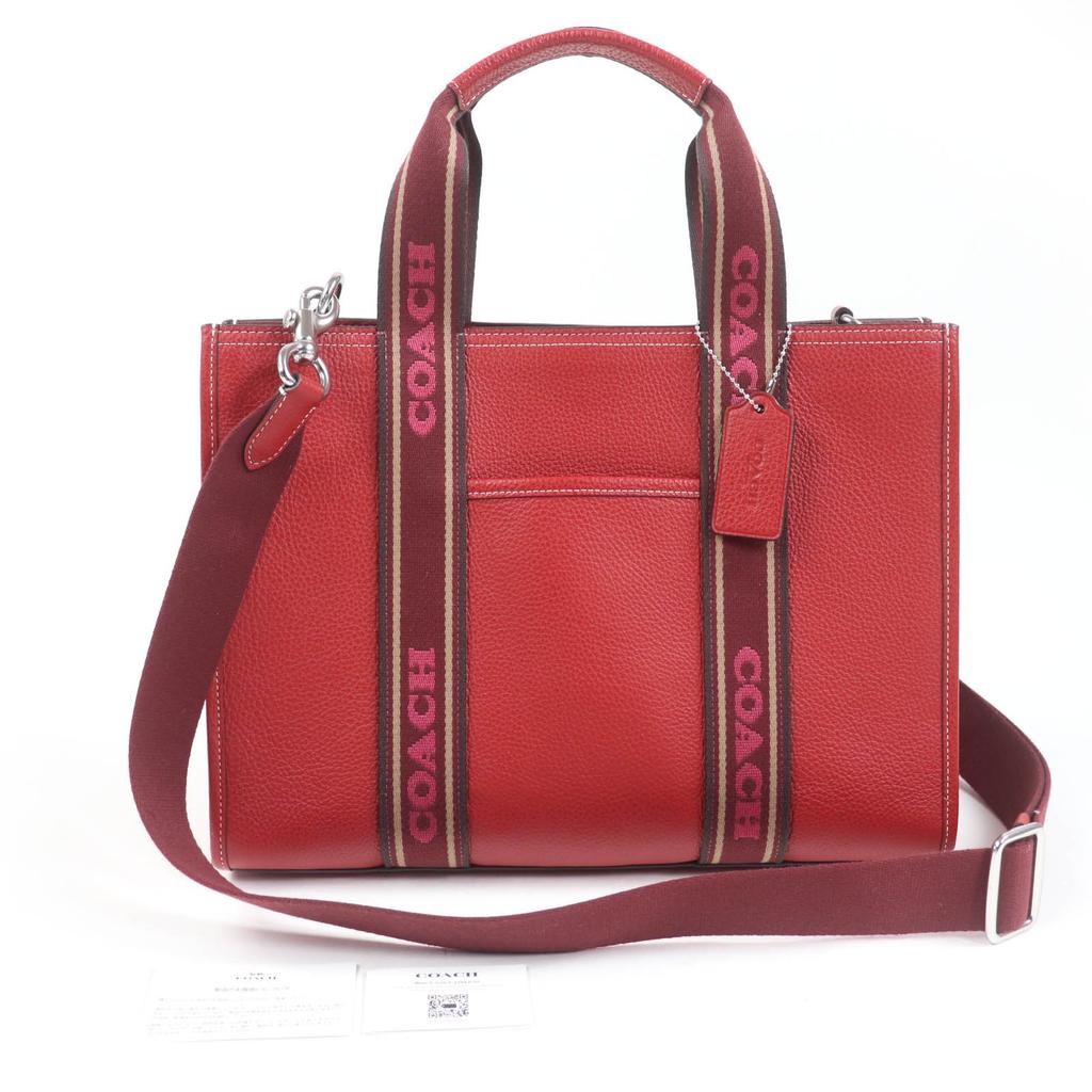 Makellose COACH Schultertasche Smith Tote Raffiniertes Kieselleder 2-Wege-Tragetasche Rot CM067 Gebraucht