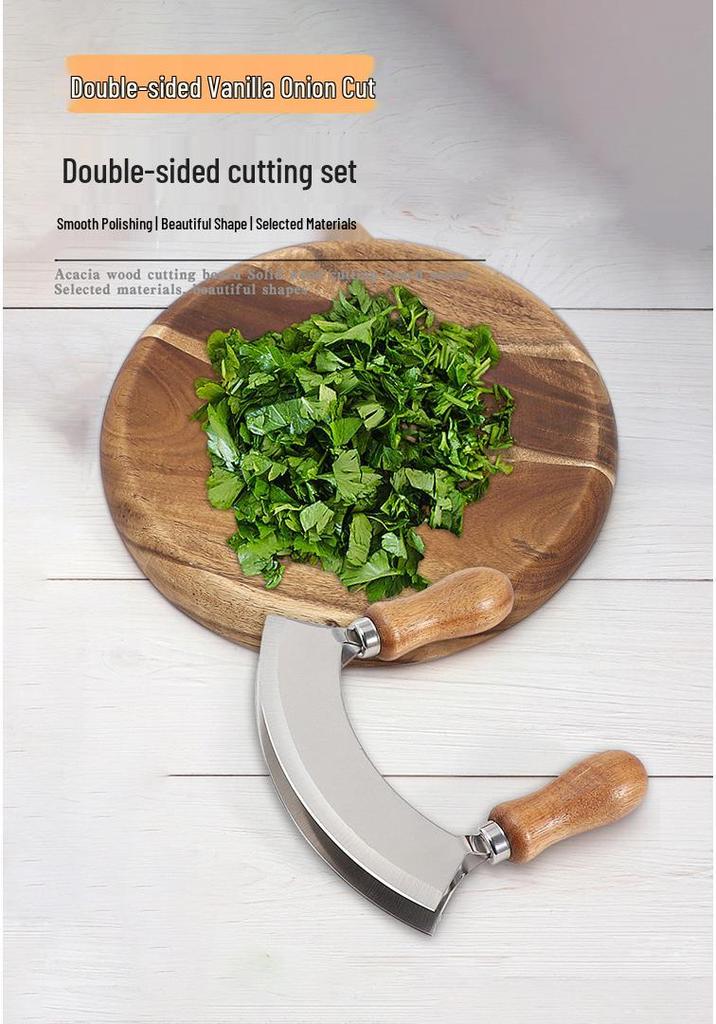 Stainless Steel & Acacia Wood Double-Sided Cutting Board Set with Knives for Vegetables, Herbs, and Fruits