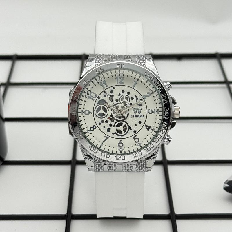 JYL Men's Watch Student Fake Three-eye Hollow Silicone Strap