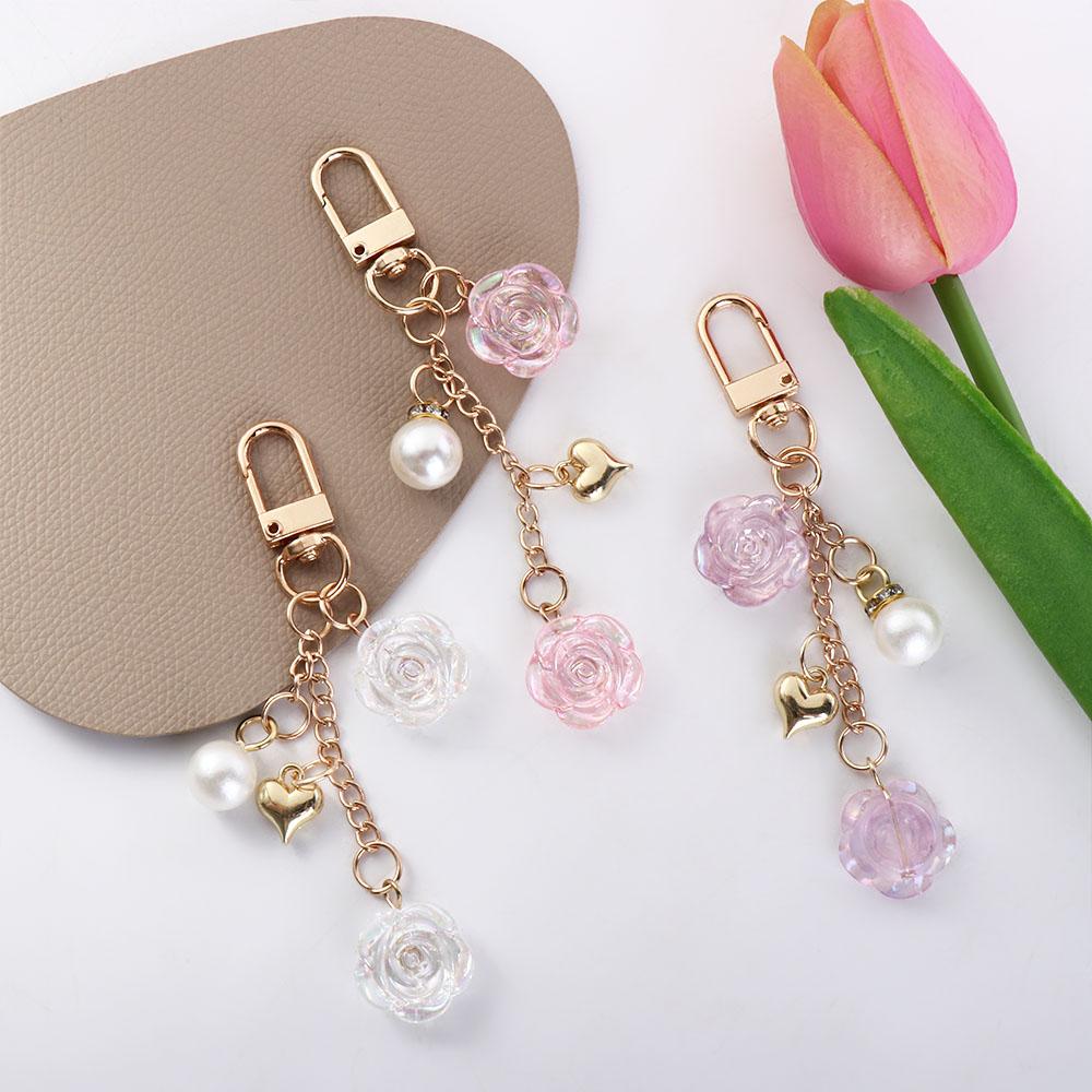 Pearls Pendant Children Resin Women Key Chain Car Key Ring Ornaments Korean Style Pendant Rose
