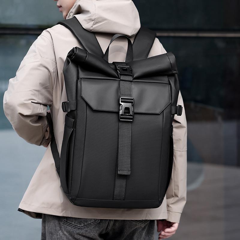 Business Commuting Men's Backpack, Large-capacity Roll-up Design Travel Bag, Outdoor Leisure Water-resistant Backpack