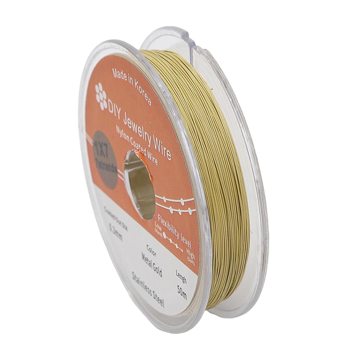 

50 метров/рулон, 2 размера, серебристый, белый, золотой цвет, стальная проволока для изготовления ювелирных изделий своими руками, браслетов и ожерелий 0.3mm золотистый