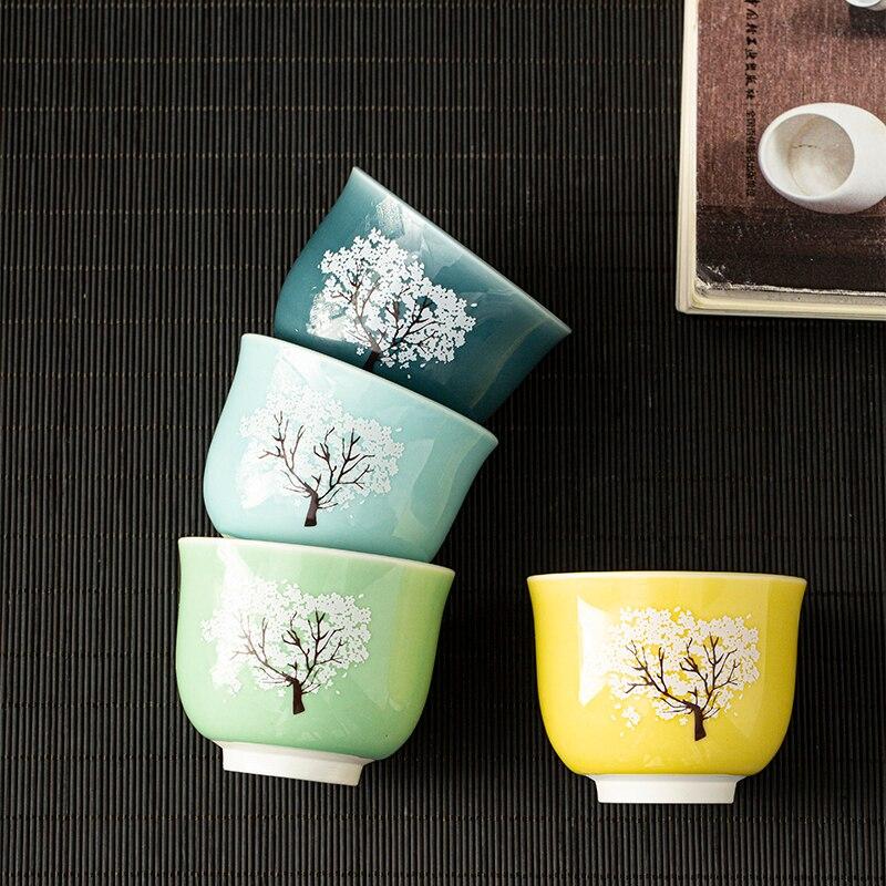 115ml Heat Sensing Color Changing Ceramic Tea Cup Sakura Hope Tree Kung Fu Tea Set