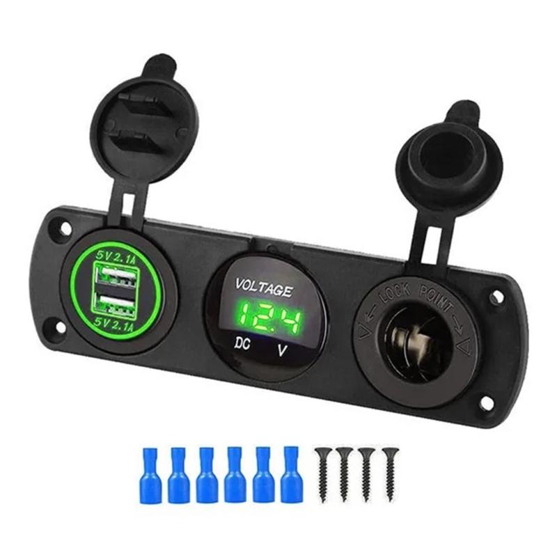 

Fast Mobile Power Lighter Socket Charger 12-24V Voltmeter Double USB Car Charger Adapter for Vehicles Car Boats Truck зелёный