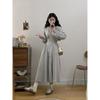 Autumn and Winter Gray Hooded Long-sleeved Dress, New Early Autumn Casual Korean Wear with Waist Sweater Long Dress