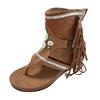 Ladies' Fashionable Casual Flat Sandals Women'S Tassel Thong Shoes Fashion Casual Suede Mid Cut Hollow Sandals Zapatos De Mujer