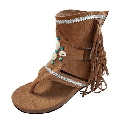 Sandalias Planas Casuales de Moda para Mujer Chanclas con Borlas para Mujer Sandalias de Media Caña Huecas de Ante Casuales de Moda Zapatos De Mujer