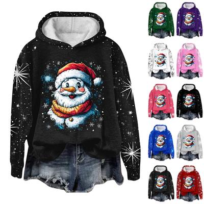 Women's Fashion Casual Pullover Plug Sleeve Christmas Printed Hooded Sweatshirt