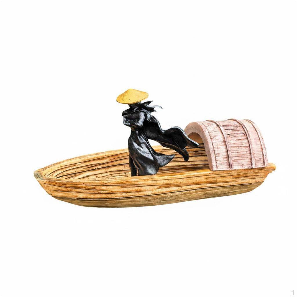 Fish Tank Landscape Boat Traditional Chinese Style Buoyant Ornament for Garden 13CM W