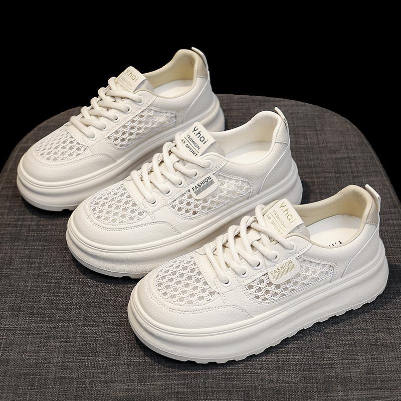 [Fanfna] thick-soled little white shoes women's mesh sports shoes 2025 summer new height-increasing casual versatile board shoes