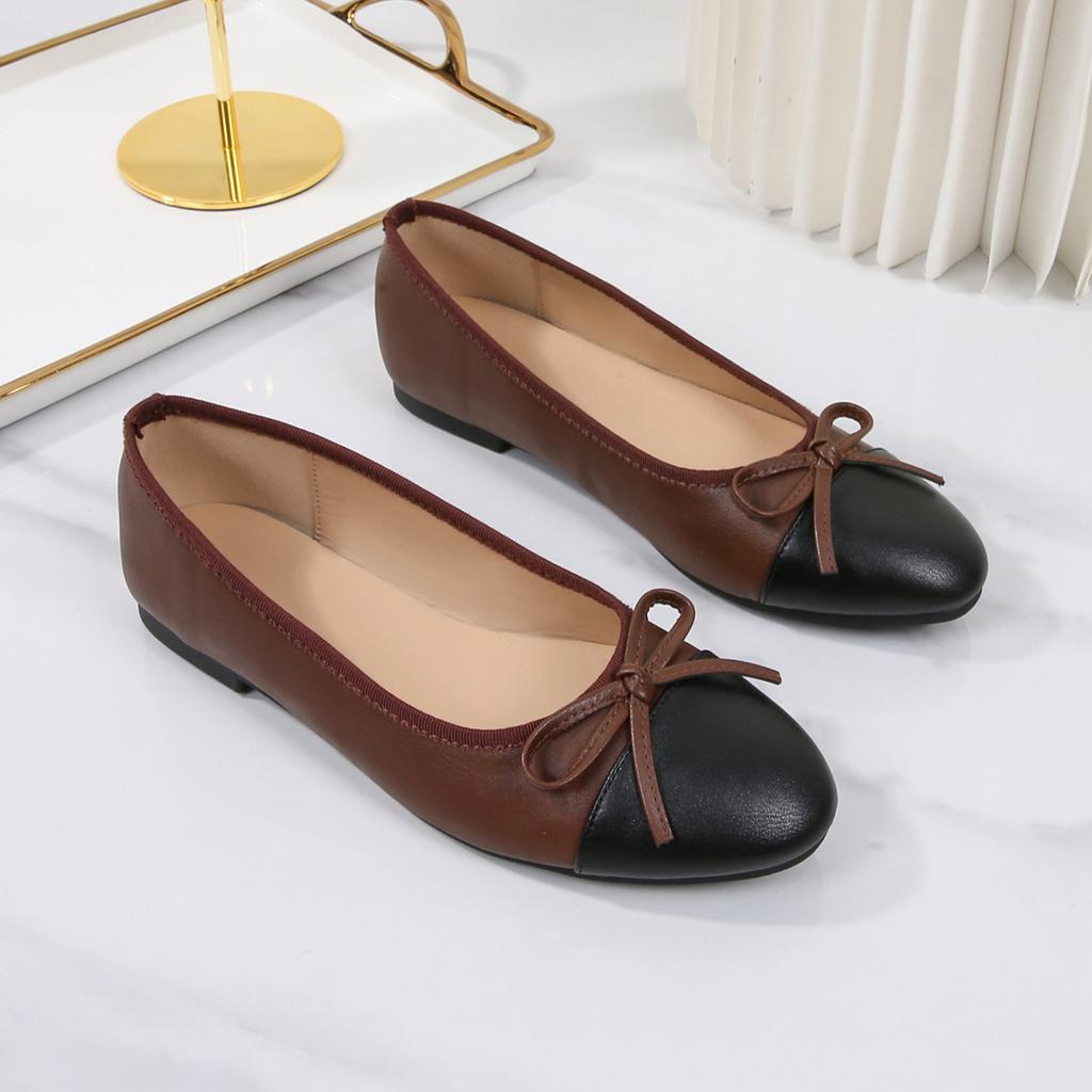Designerskor Dam Casual Läder Rosett Enkla Vår 2026 Mode Dam Rund Tå Lätta Loafers Ballerinaskor Zapados Mujer