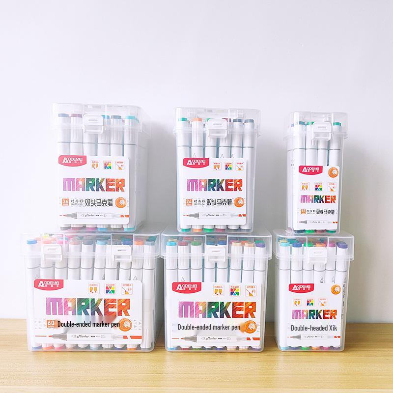 12-Color Double-Ended Marker Pens with Large Square Barrel for Art and Craft