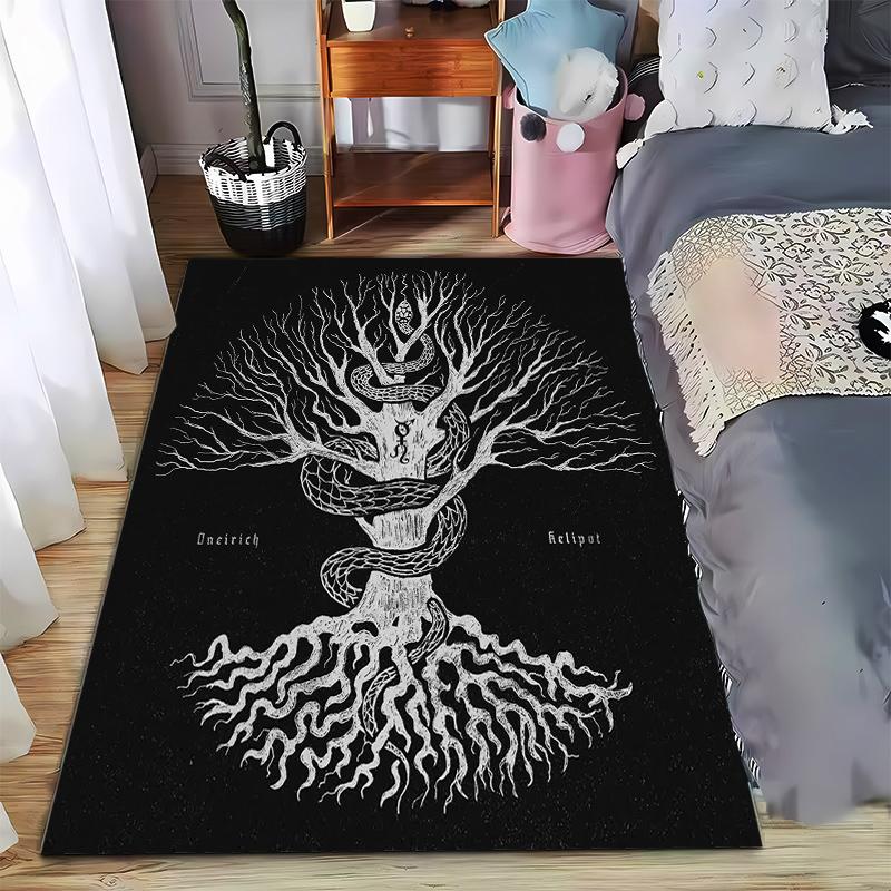 

Mystical Tree with Serpent Design Printed Carpet Black and White Gothic Style Suitable for use as an anti-slip for room and bedroom sofas 40x60cm( 15x23in )