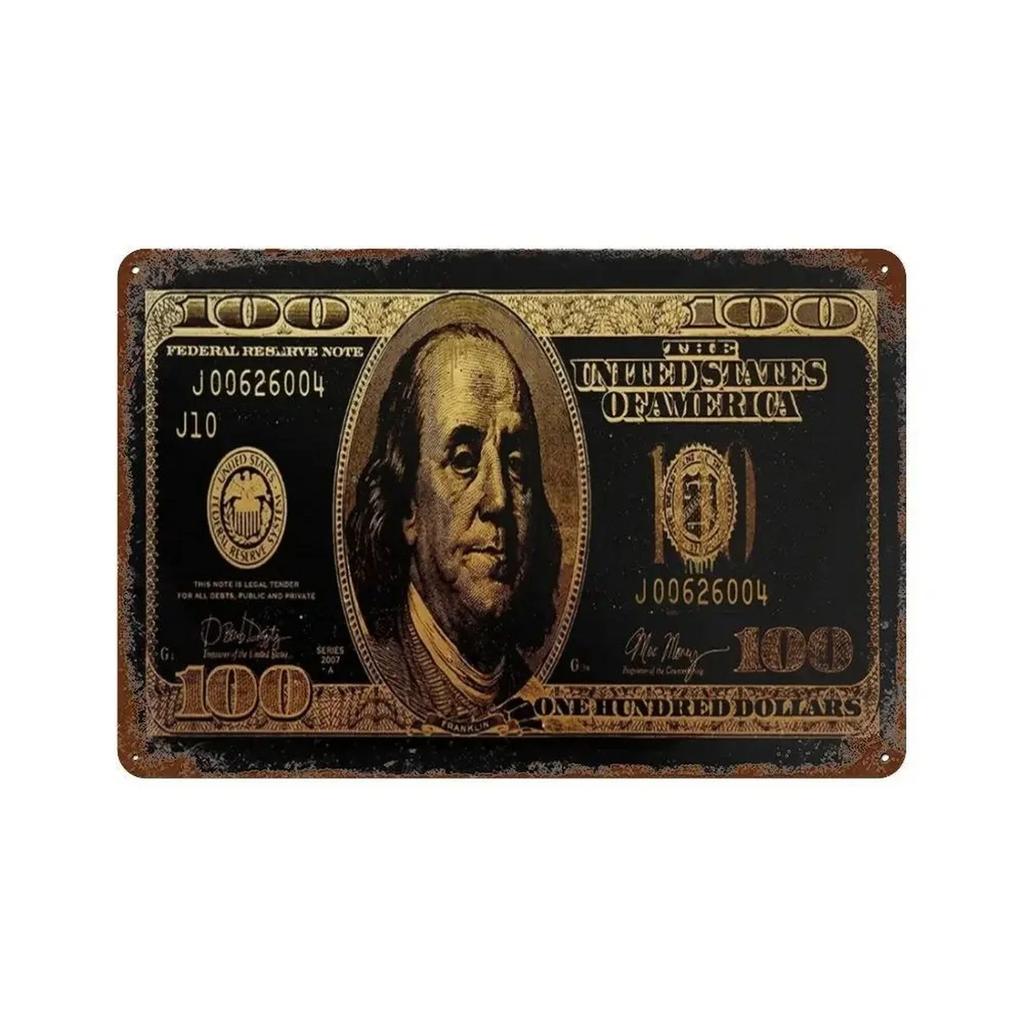 American US Dollars Metal Tin Signs Posters Plate Wall Decor for Restaurant Game Room Garage Bars Cafe Clubs Retro Poster Plaque