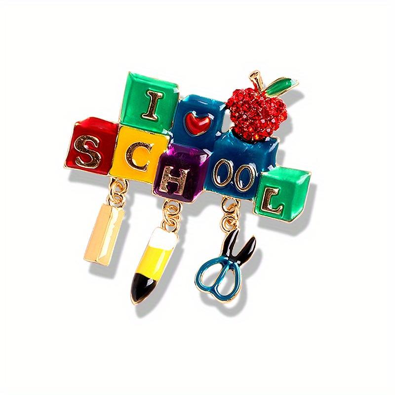 

Creative Women Men Colorful Enamel Words Apple Crystal Badges Pin Fashion Lady Clothing Coat Accessories Brooch