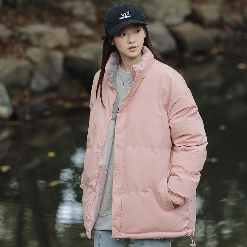 Двусторонняя хлопковая куртка, хлопковая куртка со стоячим воротником, мужская повседневная свободная хлопковая куртка M розовый