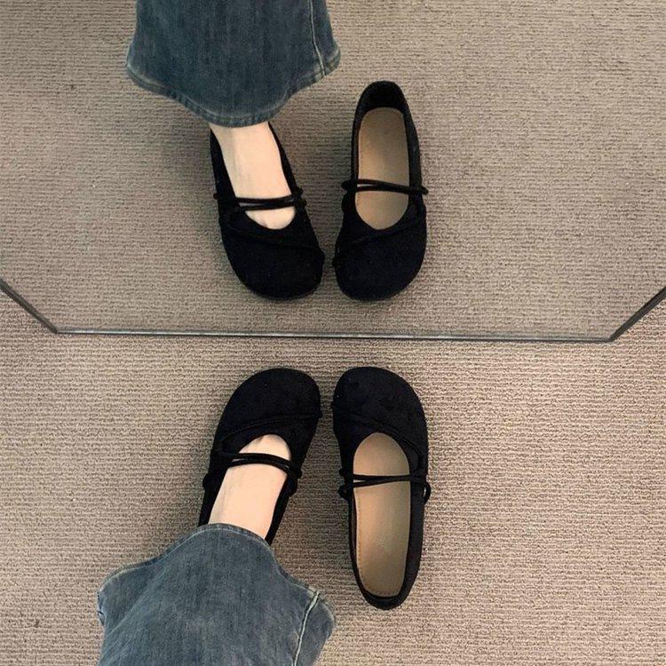 Französische Herbst Mary Jane Schuhe neue Retro Wildleder weiche Sohle mit Rock Doudou Schuhe Ballerinas