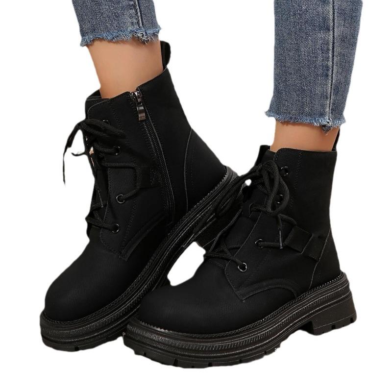 Thick-soled Lace-up Martin Boots Women's Height-increasing Versatile Large-size Short Leather Boots