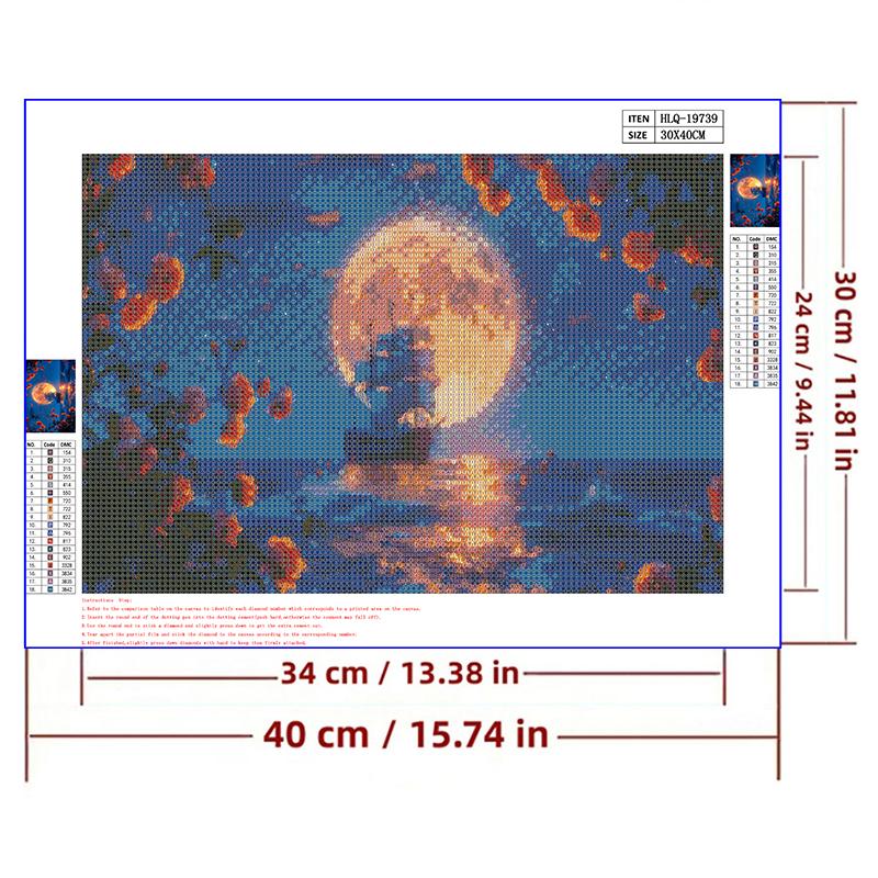 5d DIY Diamond Painting Cross Stitch Moon Sailboat Night View Diamond Embroidery Mosaic Full Round Drill Home Decor