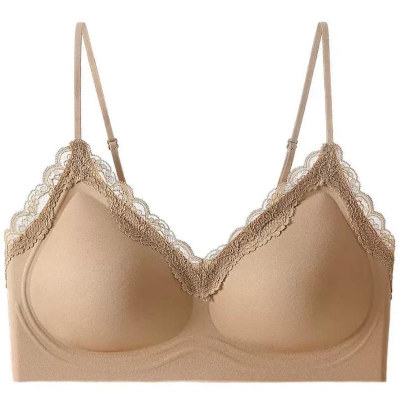 

Pink Lace Trim Seamless Wireless Bra with Adjustable Straps S кавовий