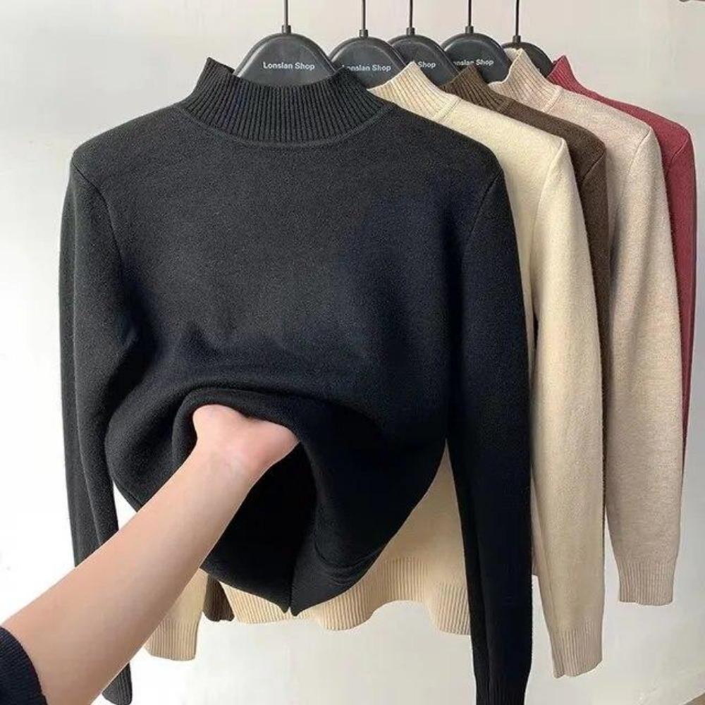 Thicken Velvet Turtleneck Sweater Women Korean Fashion Lined Warm Sueter Knitted Pullover Slim Top Winter Jersey Knitwear Jumper