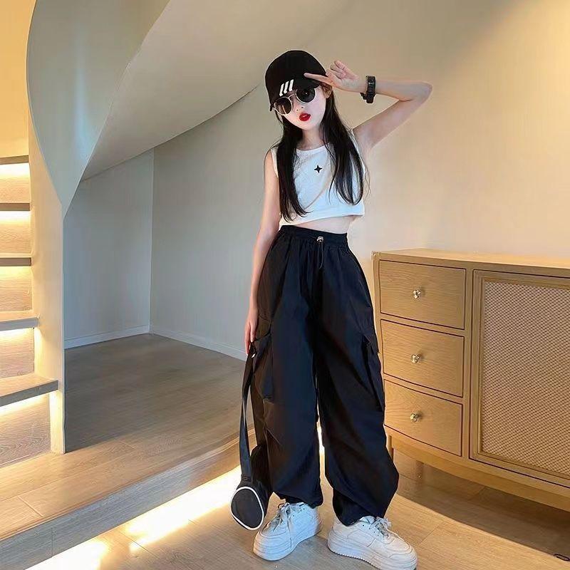 5-14 Jahre Kinder Hip Hop Joggers Hosen Hohe Taille Vintage Casual Streetwear Baggy Pants Mädchen Cargohose Teenager Gerade Hose