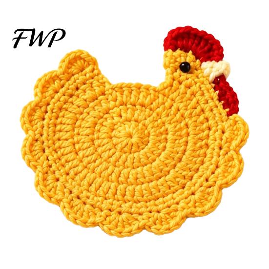 Decorative Kitchen Accessories Handmade Crochet Hen Coasters for Drinks, Cute Cartoon Yarn Cup Mats, Heat Handcrafted Woolen Trivets Resistant