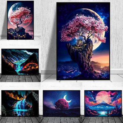 Affiches et imprimés de paysage moderne fantaisie abstrait, peinture sur toile, tableau d'art mural pour salon, décor cadeau pour la maison