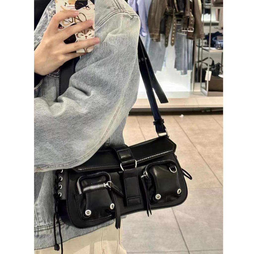Y2K Korean Women Harajuku Vintage Gothic Black Hand Bag Aesthetic Elegant Punk Wallet Purse Handbags Shoulder Trend Tote Bags