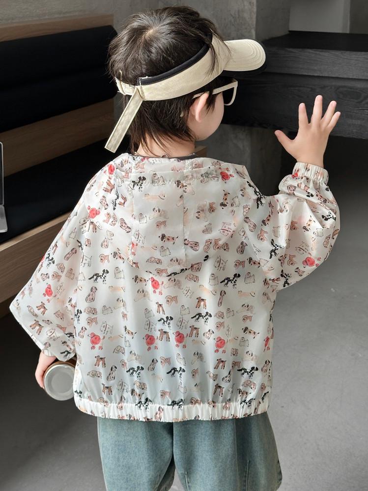 Toddler & Young Boys' 2026 Summer Sun Protection Hooded Jacket - Cartoon Puppy Print, Breathable & Light