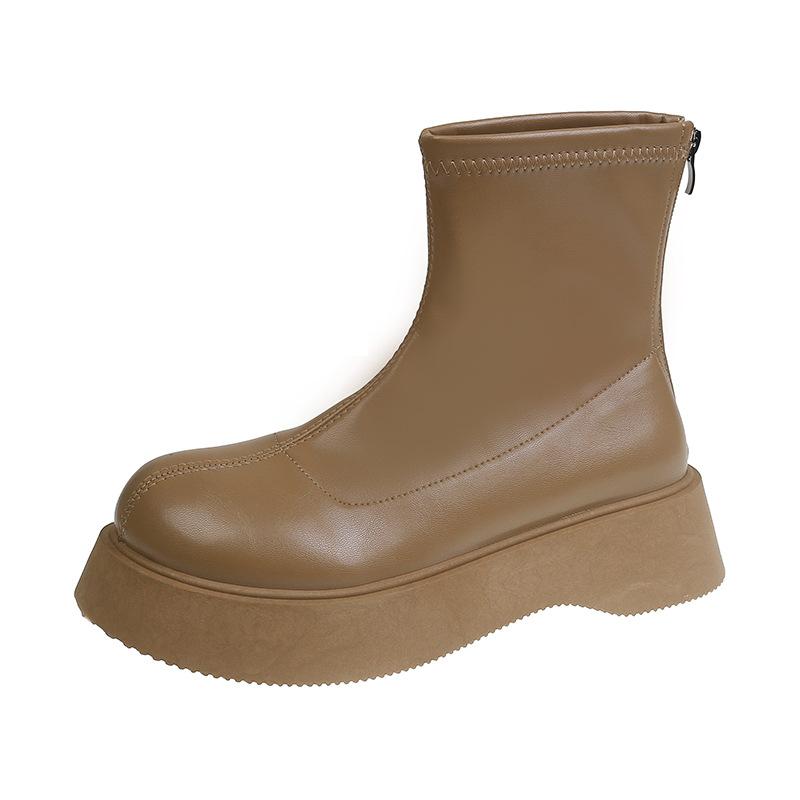 Leather White Short Boots Women's 2025 New Autumn and Winter Boots Platform Shoes Versatile Single Boots Small Martin Boots