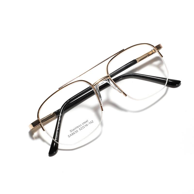 Glasses Half Frame Metal Double Beam Square Glasses Frame Male Saddle Nose Pad Commuting Simple Flat Glasses Female