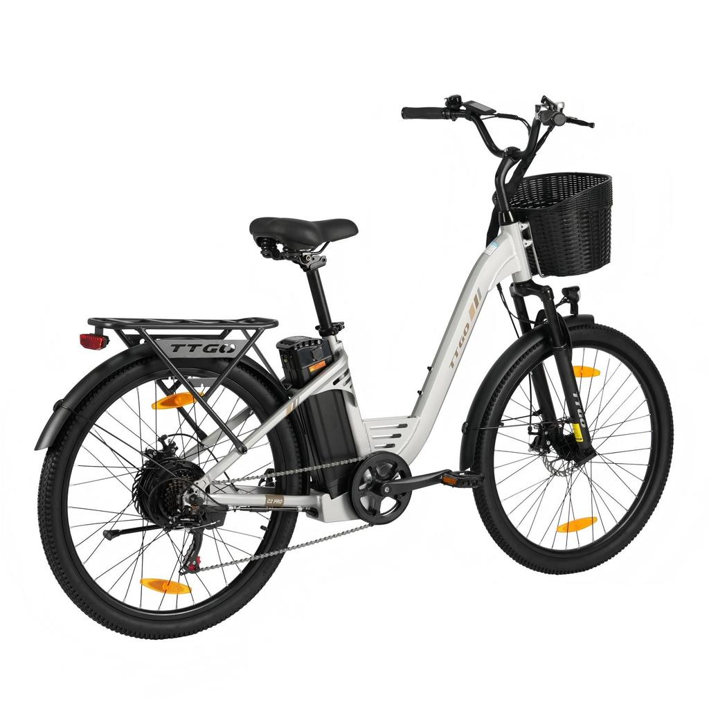 TTGO C2 PRO City Elektrofahrrad, 26-Zoll-Reifen, 250W Motor, 36V18Ah Akku, Geschwindigkeit 25 km/h, Maximale Reichweite 80-120 km, Shimano 7-Gang