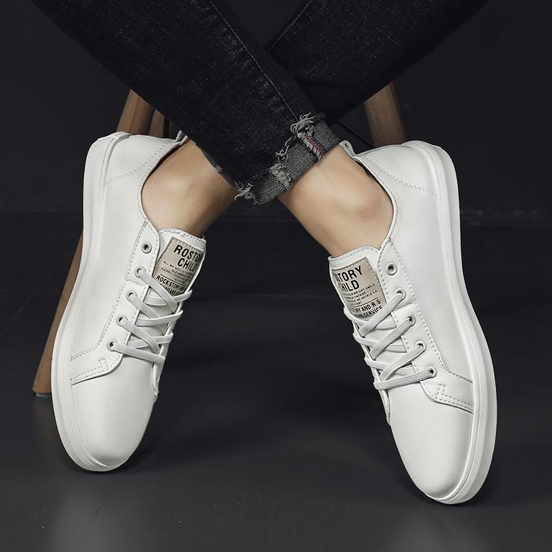 Модные мужские кожаные кроссовки белые туфли дизайнерская мода платформа кожа — фото 3