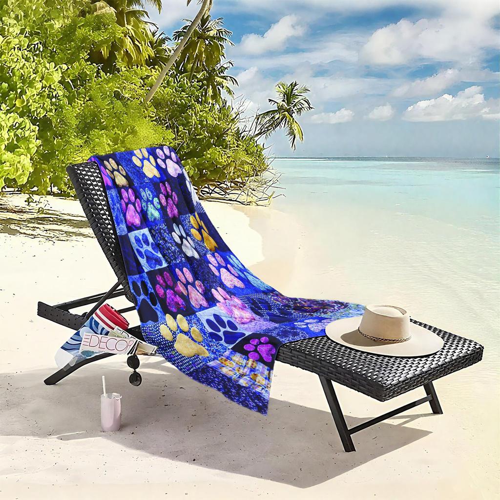 1pc Colorful Paw Print Patchwork Design 2D Printed Microfiber Beach Towel, quick dry super absorbent. Great for beach, pool