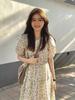 New summer women's clothing coffee break Platycodon French floral dress women's spring chic long skirt