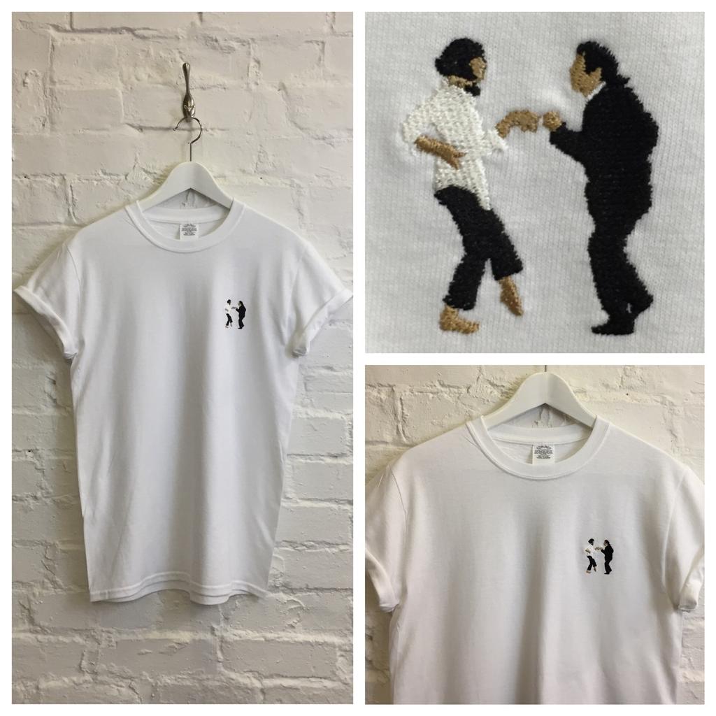Actual Fact Pulp Fiction Dance Embroidered Travolta White Tee T-Shirt