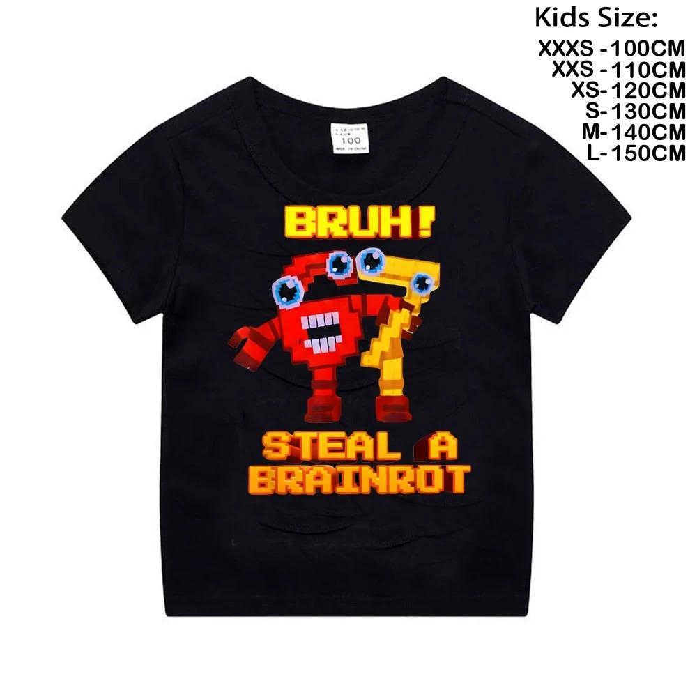 Cotton Tshirt for kids Steal A BrainRotfunny Tshirt for gamer kidsItalian cartoon Brainrot Tshirt for kids Y2kbaby Tshirt