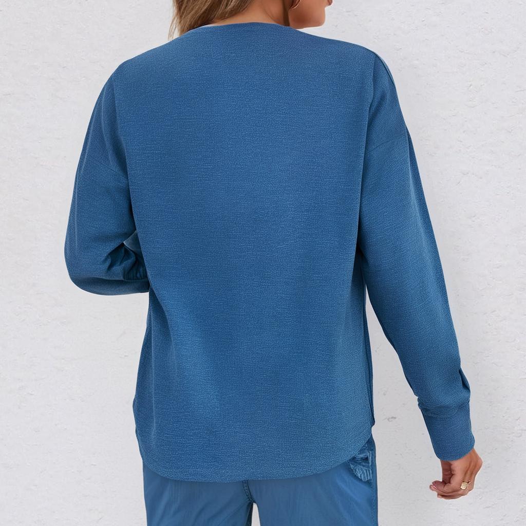 Women's Loose Comfortable Casual Fashionable Long Sleeved Pullover With Zipper And Color Top