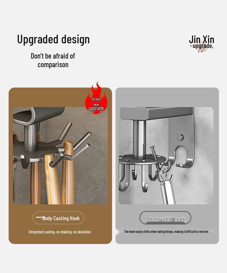 Multi-Function Wall-Mounted Rotating Hook & Spatula Storage Rack