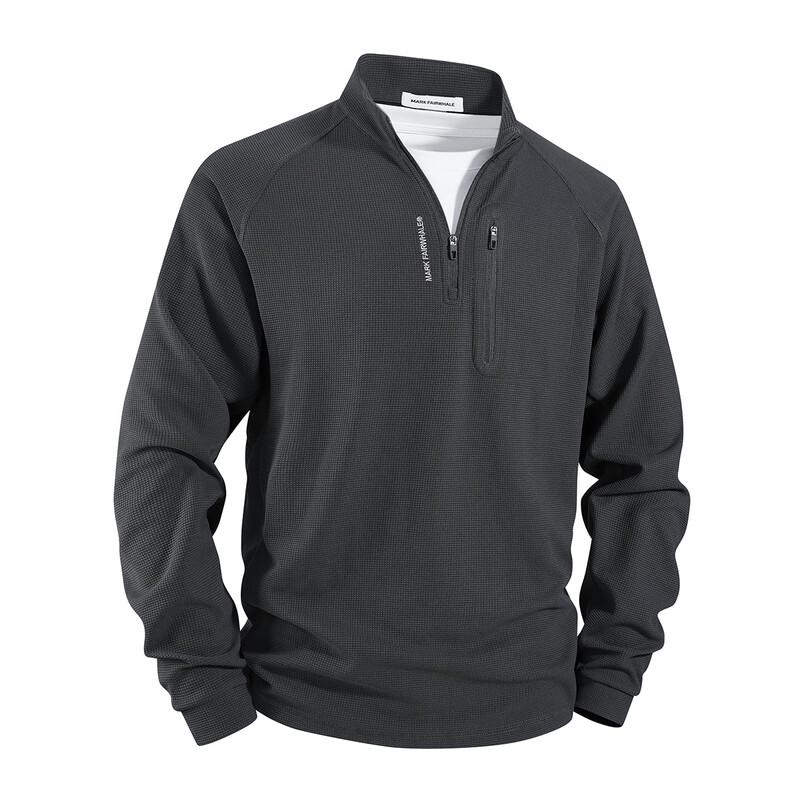 MARK FAIRWHALE Men s Waffle Knit Stand Collar Long Sleeve T-Shirt S