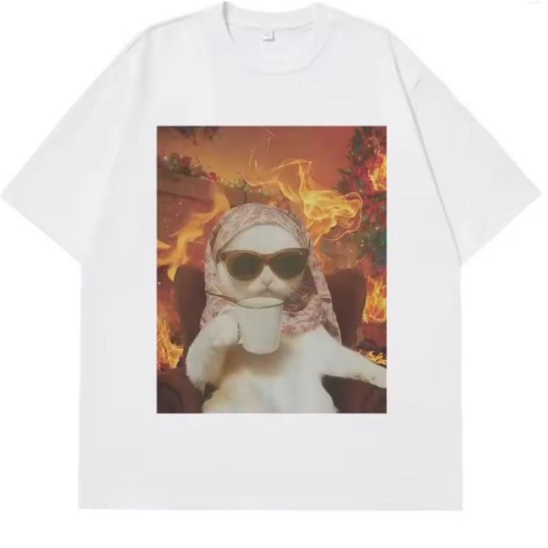 I Chill Cat Xmas Funny Cat Meme Tshirt Unisex Women Casual and Loose Tshirt Summer Cotton Hiphop Aesthetic Fashion Tshirts Tops