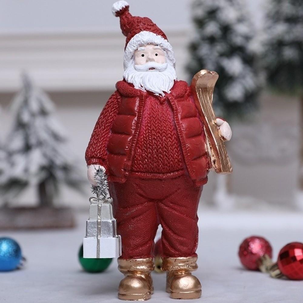 Red White Christmas Figurine Standing Holiday Santa Statue Santa Claus Ornaments  Xmas Party