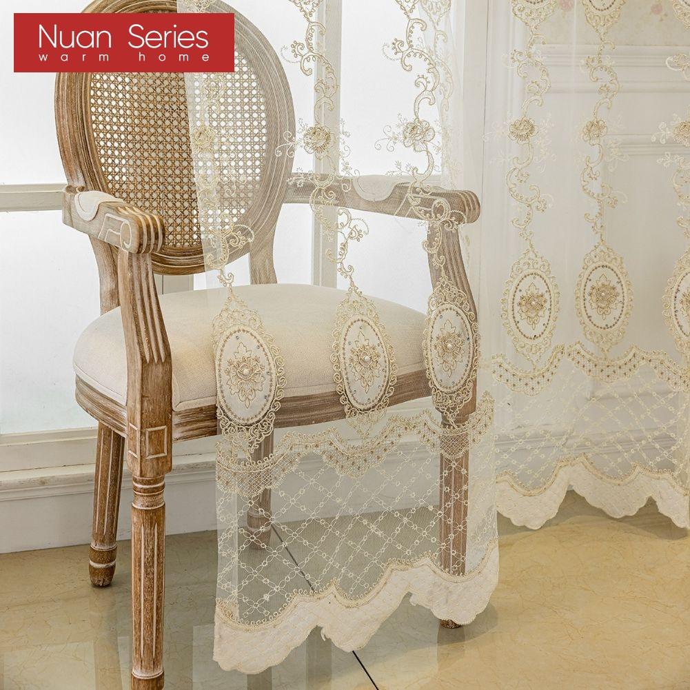1PC Nuan Series Modern European Luxury Sheer Curtain Transparent Embroidered Tulle for Living Room Bedroom Balcony Window Home Decor